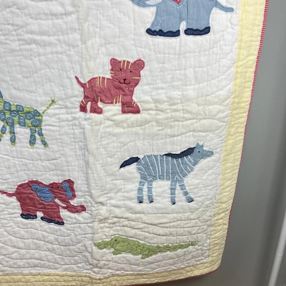 Pottery Barn Kids‎ Safari Animal Crib/Toddler Quilt & 2 Window Valances